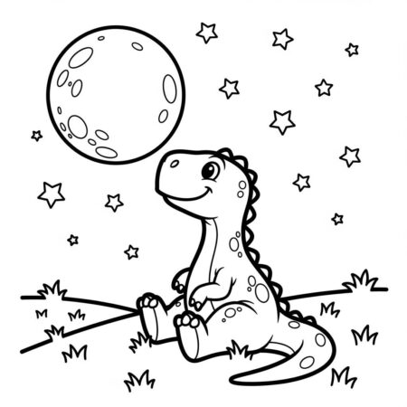 Dinossauro e a Lua (Desenho para Colorir)