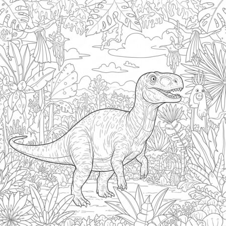 Dinossauro e a Natureza (Desenho para Colorir)