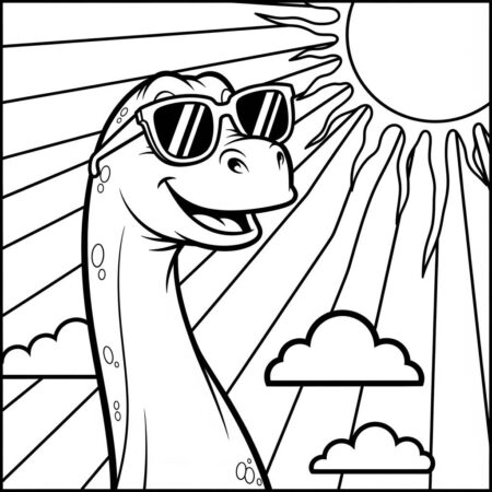 Dinossauro e o Sol (Desenho para Colorir)