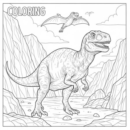 Dinossauro em Aventura (Desenho para Colorir)