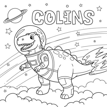 Dinossauro no Espaco (Desenho para Colorir)