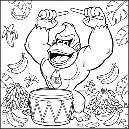 Donkey Kong Batendo no Tambor (Desenho para Colorir)