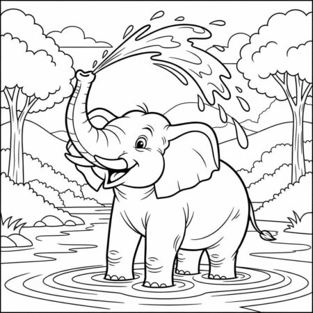 Elefante Brincando com Agua (Desenho para Colorir)