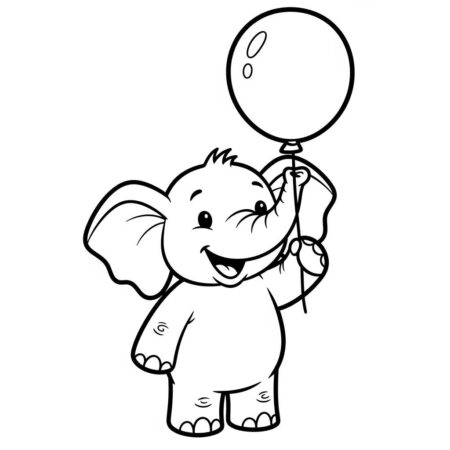 Elefante Kawaii Com Balao (Desenho para Colorir)