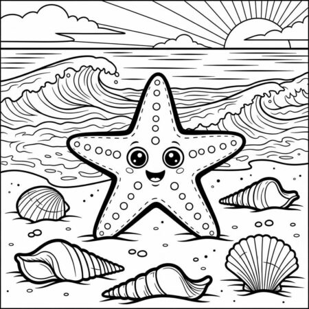 Estrela do Mar na Praia (Desenho para Colorir)