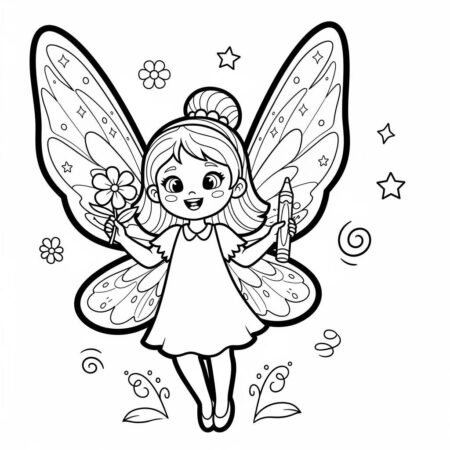 Fada Kawaii Com Asas (Desenho para Colorir)