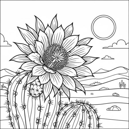 Flor de Cactos (Desenho para Colorir)