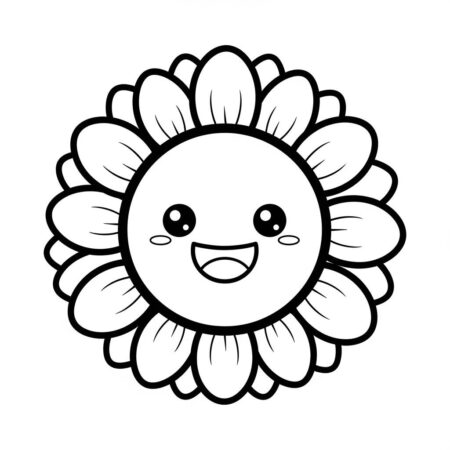 Flor de Girassol Kawaii (Desenho para Colorir)