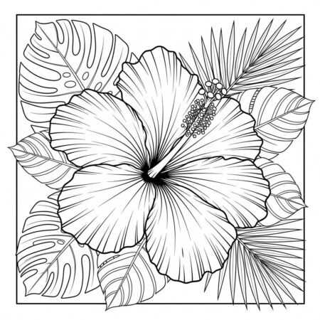 Flor de Hibisco (Desenho para Colorir)