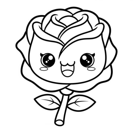 Flor de Rosa Kawaii (Desenho para Colorir)