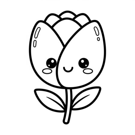 Flor de Tulipa Kawaii (Desenho para Colorir)