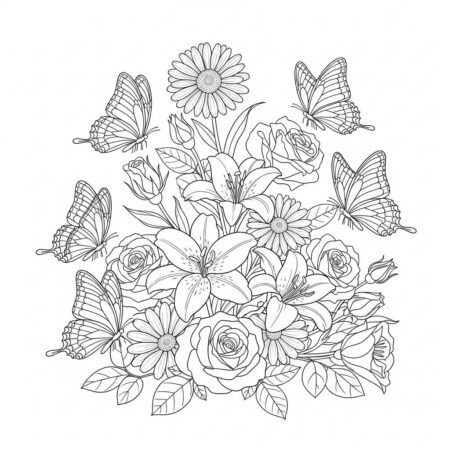 Flores e Borboletas Lindas (Desenho para Colorir)