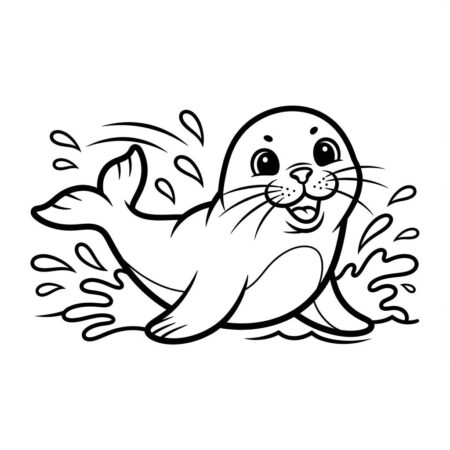 Foca Kawaii Nadando (Desenho para Colorir)