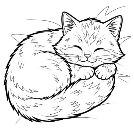 Gato Fofo Dormindo (Desenho para Colorir)