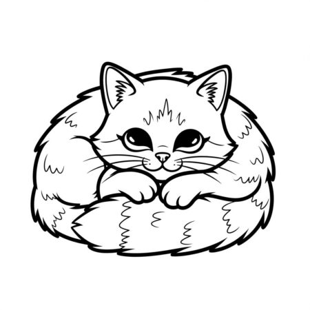 Gato Kawaii Dormindo (Desenho para Colorir)