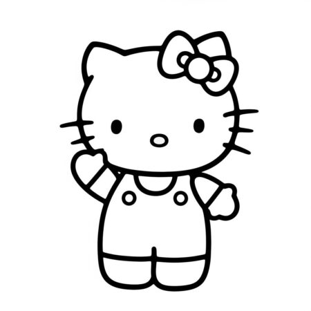 Hello Kitty acenando oi (Desenho para Colorir)