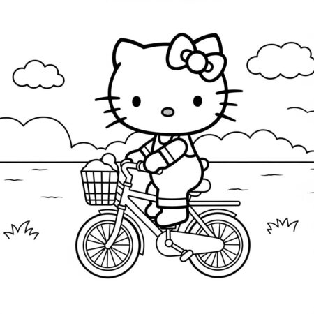 Hello Kitty andando de bicicleta (Desenho para Colorir)