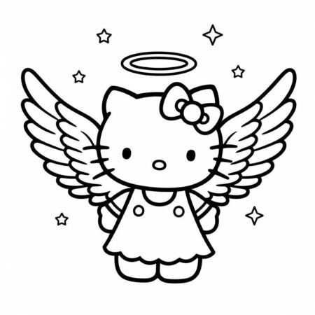 Hello Kitty anjo com asas (Desenho para Colorir)