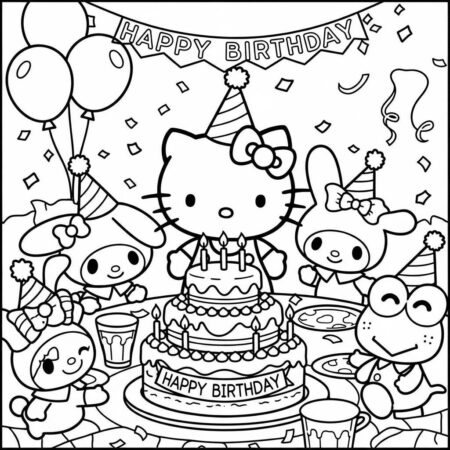 Hello Kitty celebrando aniversario (Desenho para Colorir)