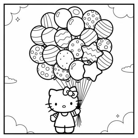 Hello Kitty com baloes coloridos (Desenho para Colorir)