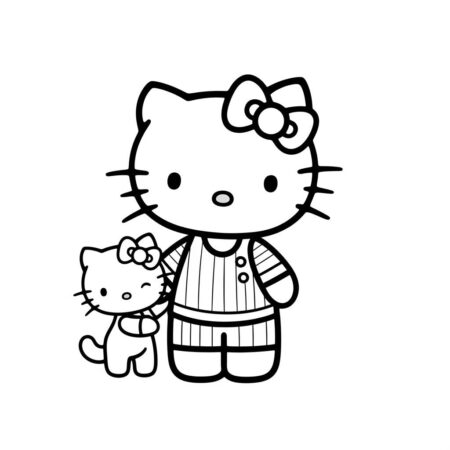 Hello Kitty com gato amigo (Desenho para Colorir)