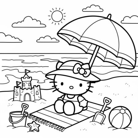 Hello Kitty em um dia de verao (Desenho para Colorir)