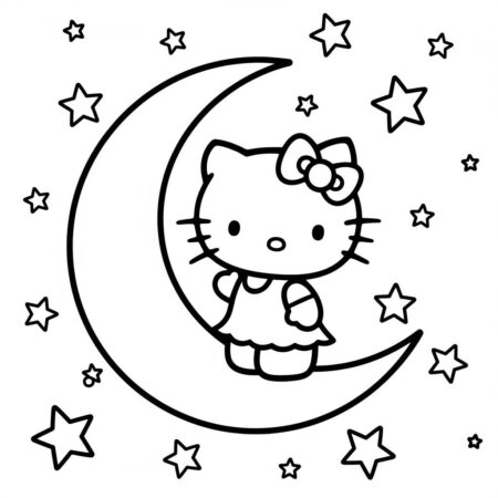 Hello Kitty estrelas e lua (Desenho para Colorir)