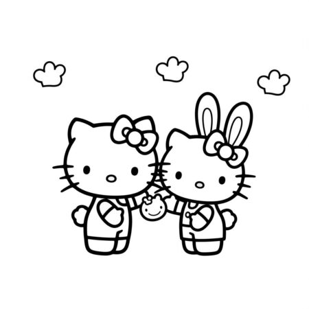 Hello Kitty fazendo amizade com um coelho (Desenho para Colorir)