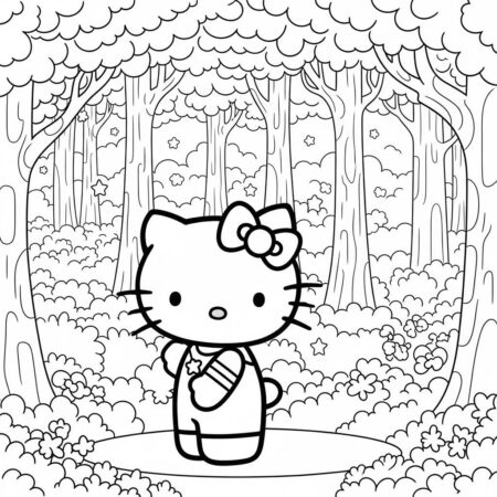 Hello Kitty na floresta magica (Desenho para Colorir)