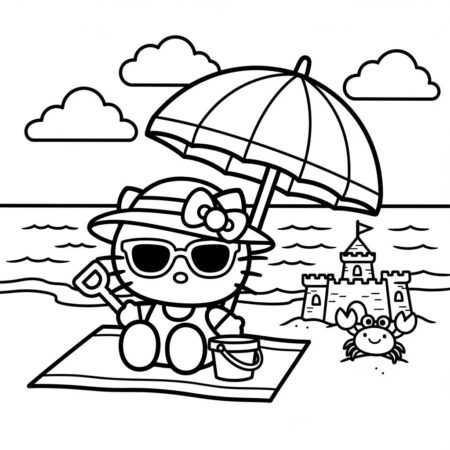 Hello Kitty na praia (Desenho para Colorir)