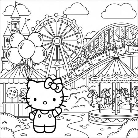 Hello Kitty no parque de diversoes (Desenho para Colorir)