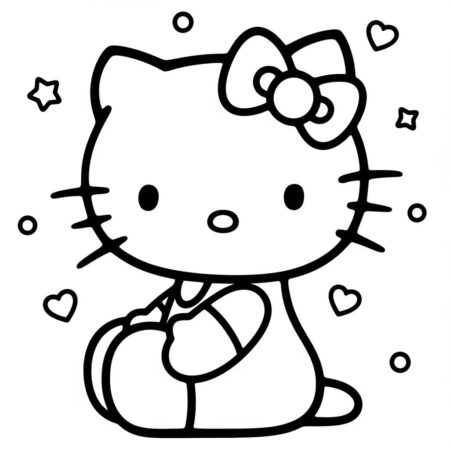 Hello Kitty sentada pose fofa (Desenho para Colorir)