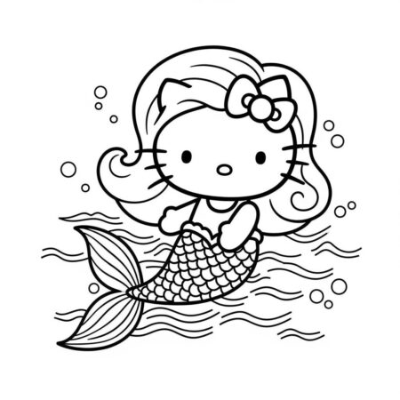 Hello Kitty sereia no oceano (Desenho para Colorir)