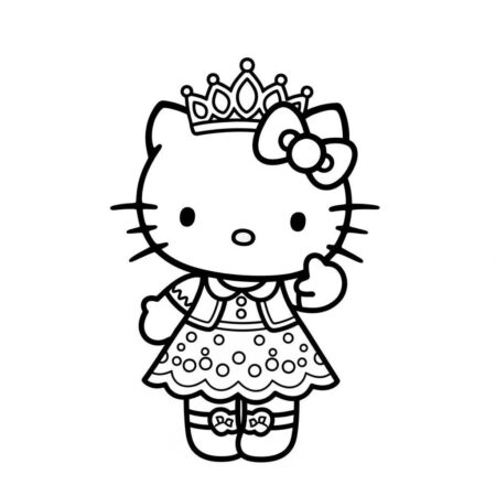 Hello Kitty vestida de princesa (Desenho para Colorir)