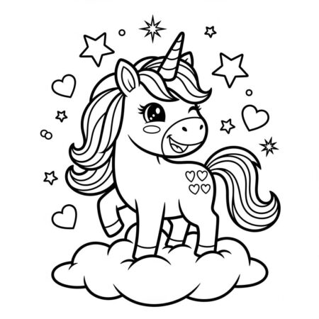 Kawaii Unicornio Magico (Desenho para Colorir)