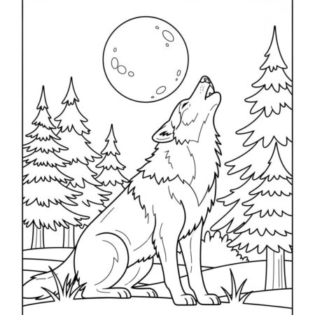 Lobo na Lua Cheia (Desenho para Colorir)