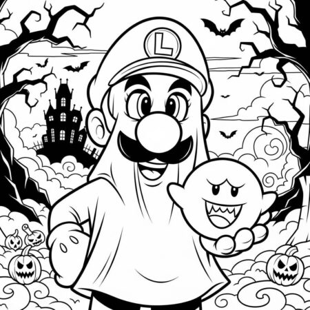 Luigi com Fantasia de Fantasma (Desenho para Colorir)