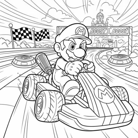 Mario Kart Correndo (Desenho para Colorir)
