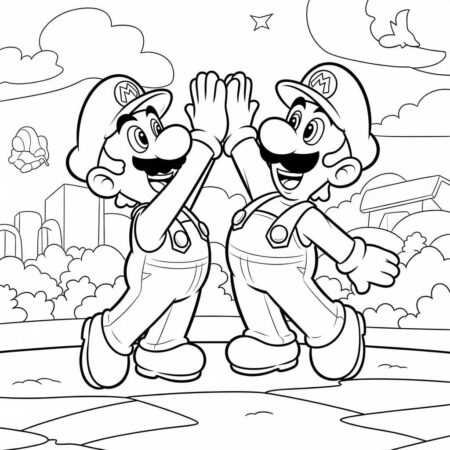 Mario e Luigi em Acao (Desenho para Colorir)