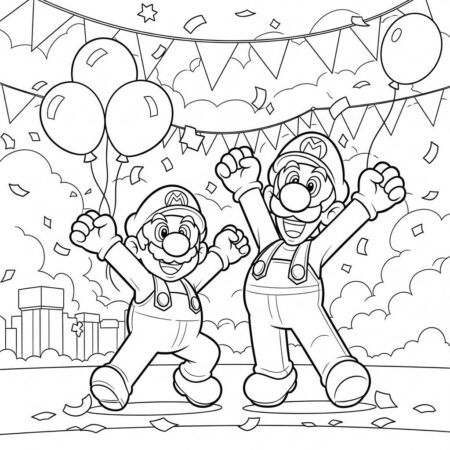 Mario e Luigi em Festa (Desenho para Colorir)