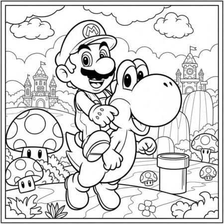Mario e Yoshi Juntos (Desenho para Colorir)