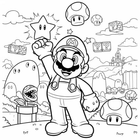 Mario e a Estrela (Desenho para Colorir)
