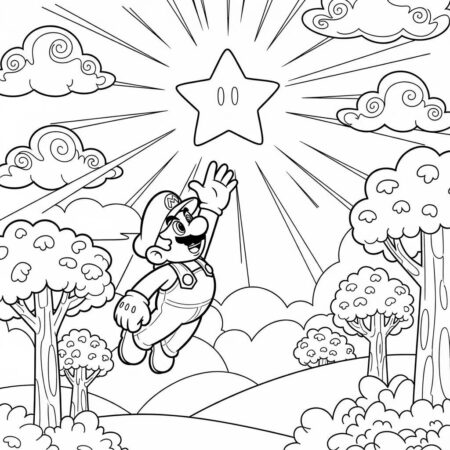 Mario e a Estrela Brilhante (Desenho para Colorir)