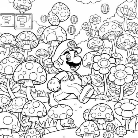 Mario e o Mundo dos Cogumelos (Desenho para Colorir)