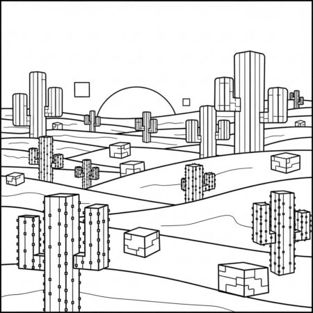 Minecraft Bioma Deserto (Desenho para Colorir)