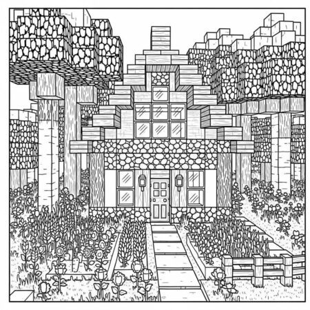 Minecraft Casa Criativa (Desenho para Colorir)