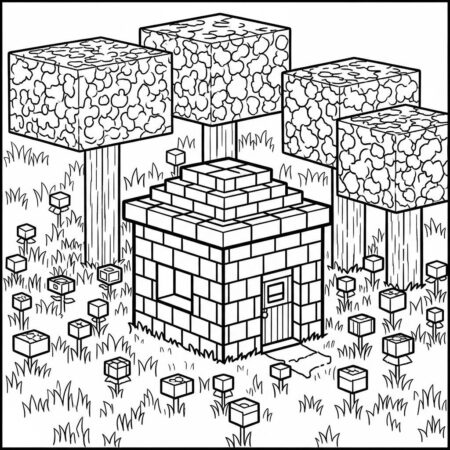 Minecraft Casa de Pedra (Desenho para Colorir)