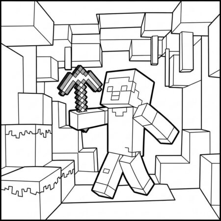 Minecraft Cavando Aventura (Desenho para Colorir)