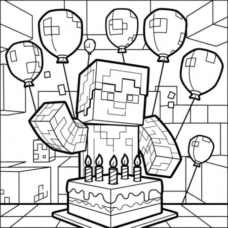 Minecraft Festa de Aniversario (Desenho para Colorir)
