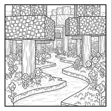 Minecraft Floresta Aventura (Desenho para Colorir)